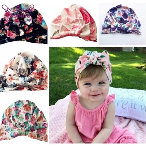 7 Colors Children Beanie Caps Fashion Printed Bowknot Hats Baby Girls Headwear Newborn Infant Hair Accessories Toddler Gifts