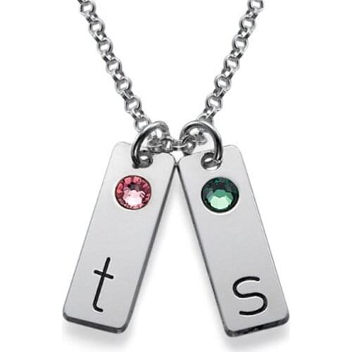 AIYANISHI 925 Sterling Silver Personalized Bar Necklace Customized Engraved Name/Letter Necklace Nameplate Custom Any Letter