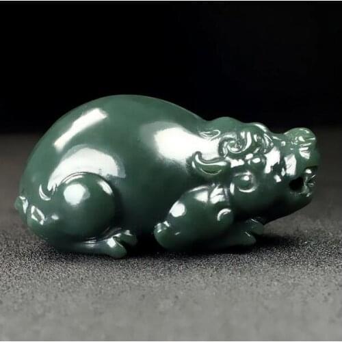 Free Rope Natural Hetian Jade Pixiu Three Dimensional Jadeite Necklace Jewellery Accessories Hand-Carved Man Luck Amulet Gifts