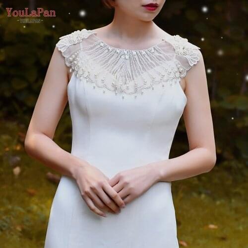 YouLaPan G08 Sparkly Bridal Shawl Beaded Cape Pearls White Lace Cloak Jacket over the Shoulder Ornament Wedding Shawl Jewelry