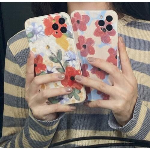 Retro sweet Flower oil painting art japanese Phone Case for apple iPhone 12 11 Pro Max Xr Xs Max 7 8 Plus 7Plus case Cute cover