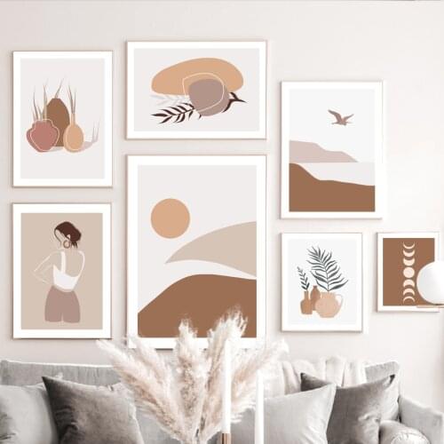 Mountain Woman Vase Moon Abstract Wall Art Canvas Painting Nordic Posters And Prints Wall Pictures For Living Room Bohemia Decor