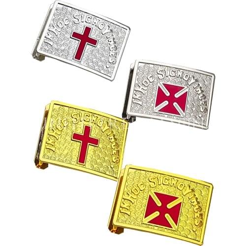 Grand Commander Masonic IN HOC SIGNO VINCES Red Cross Templar Shield Belt Buckle Knights Templar Belt Red Buckle Gold