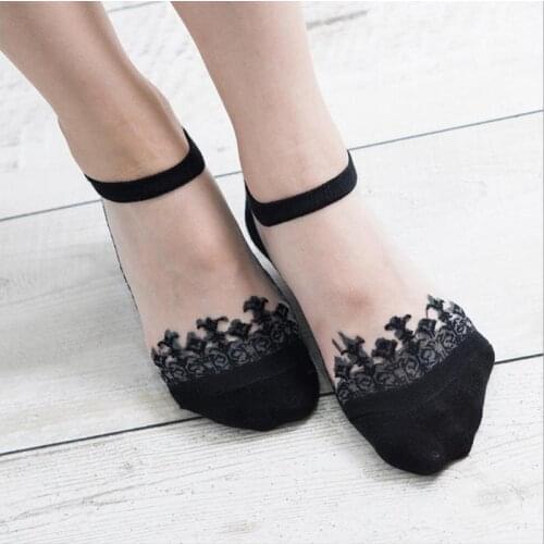 Harajuku Women Fashion Sheer Mesh Glass Silk Socks Ladies Ultrathin Transparent Crystal Lace Fabulous Socks Summer Ankle