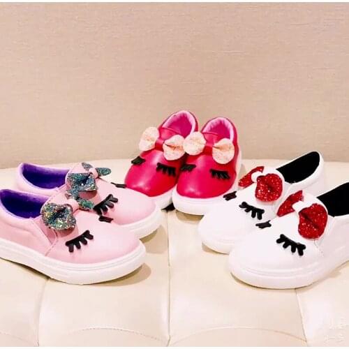New Spring Childrens Toddler Kids Little Girls Casual Slip-On Sneakers For Girls Baby School Bow Sequins Cartoon Sports Shoes