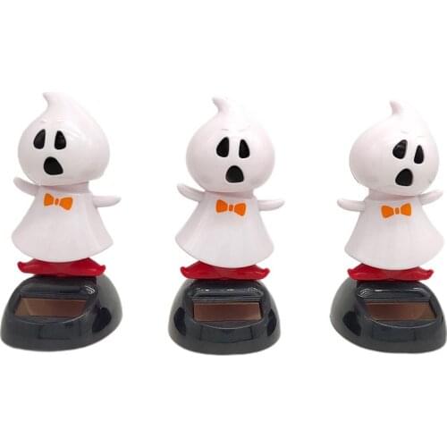 Solar-Powered Swinging Doll Car Interior Decoration Halloween Decor Gift Cute Shaking Cartoon Auto Accessories Ornament