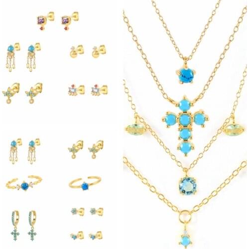 Aide 2021 Trend Fashion Jewelry Accesorios Pendientes plata 925 Small Turquoise Ear ring For Women Girl Engagement Gift Aros