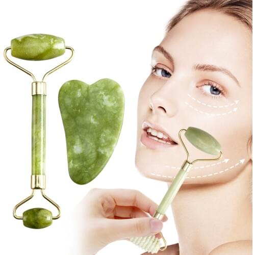 Natural Jade Stone Massage Gua Sha Scraper Roller Facial Care Physical Beauty Lifting Firming Guasha Face massager Scraping Tool