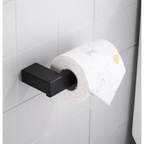 Matte Black Toilet Paper Holder Wall Mounted Tissue Roll Hanger 304 Stainless Steel Square Bathroom Accessories
