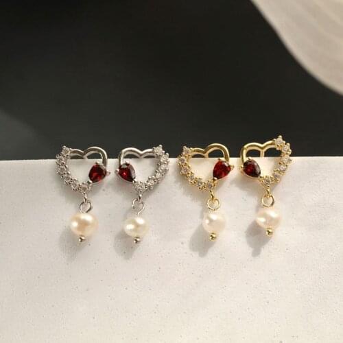 Cute Female Small Heart Stud Earrings Crystal Zircon Stone Wedding Earrings Real 925 Sterling Silver Gold Earrings For Women