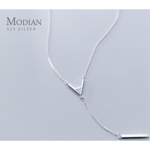 MODIAN New Adjustable Geometric Necklace for Women Real 925 Sterling Silver Letter A-shaped Chain Pendant Necklace Fine Jewelry