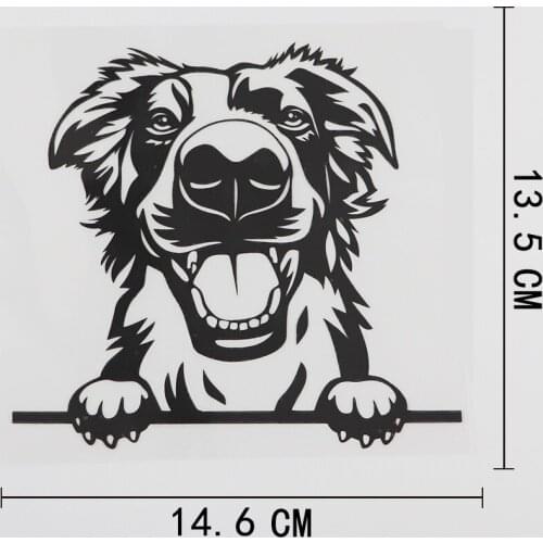 14.6CMX13.5CM Cute Peeking Dog Border Collie Decal Vinyl Car Sticker Black/Silver 8A-0557