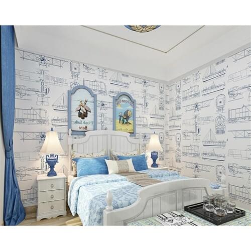 Beibehang European - style simple children 's room wallpaper boys and girls bedroom plane printing cartoon green 3d wallpaper