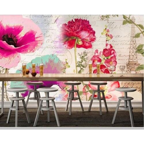 Papel de parede Paris tower flower art retro 3d wallpaper mural, living room sofa tv wall bedroom wall papers home decor