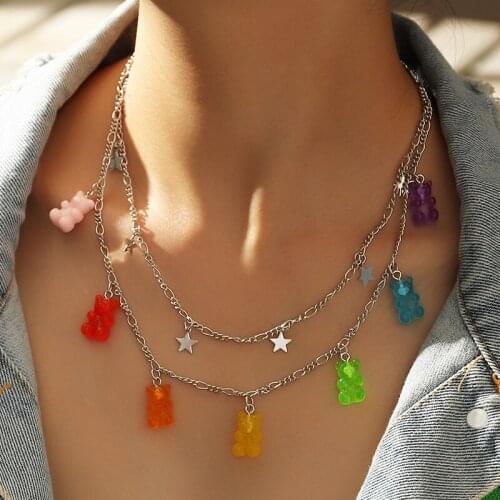 Candy Color Gummy Mini Bear Necklace For Women Christmas Gifts New Collare Star Pendants Necklaces Jewelry