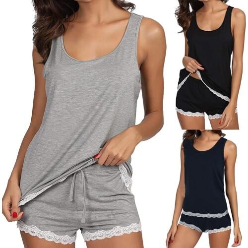 Womens Pajama Set Striped Sleeveless Sleepwear Sets Bamboo Tank And Shorts Set Homewear Cute Cartoon Lounge Wear T-shits#T2