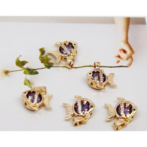 18k copper-clad gold inlaid zircon fish pendant handmade diy jewelry accessories homemade necklace small pendant jewelry materia