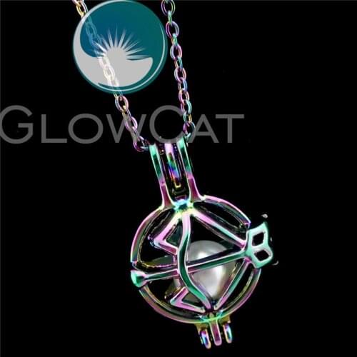 R-C496 Rainbow Colors Bow Arrow Round Beads Cage Pendant Perfume Diffuser Aromatherapy Oyster Pearl Cage Locket Necklace