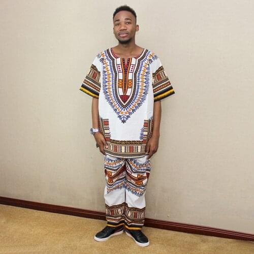 White green Two colors Unisex saree Dashiki Shirt & Pant Casual Cotton African Clothes muslim clothing mens индийская одежда