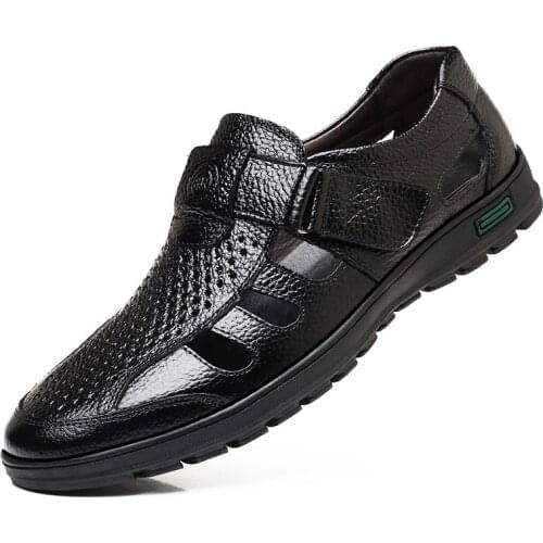 Classic Mens Sandals Summer Soft Sandals Comfortable Men Shoes Genuine Leather Sandals Big Size Soft Outdoor Men Roman Sandals