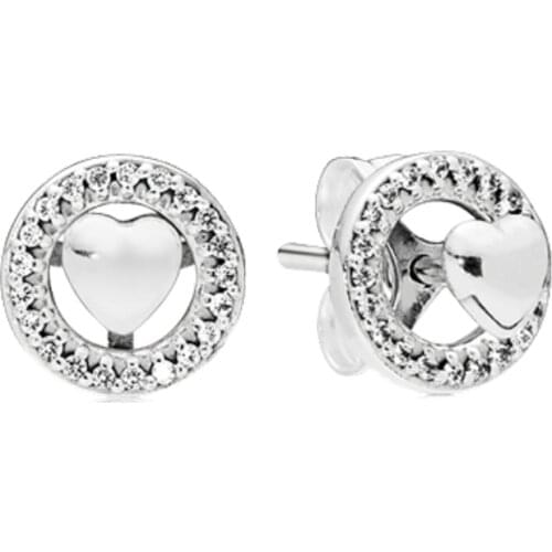 Eternal Heart Stud Earrings Clear CZ Temperament Forever Love Brand Earrings for Woman Girls Christmas Jewelry Gift