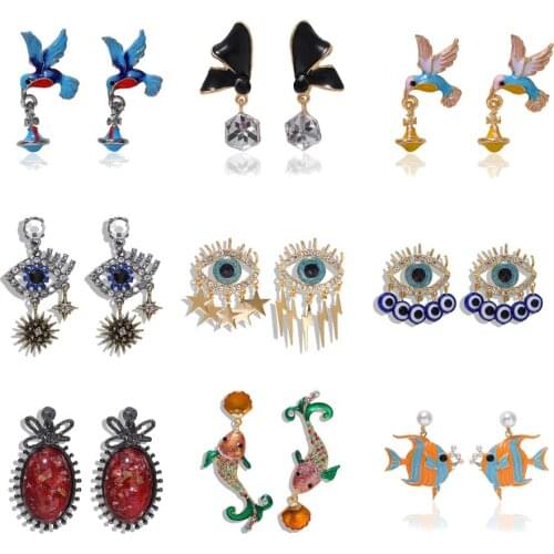 Dvacaman Evil Eye Crystal Earrings for Women Fish Birds Animal Dangle Drop Earrings Metal Paint Jewelry Wholesale Christmas Gift