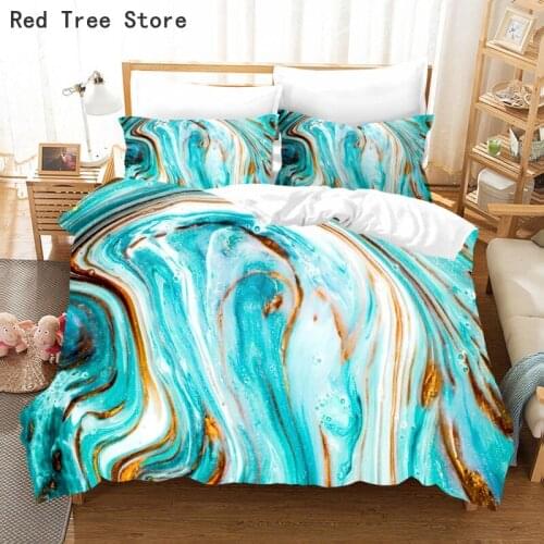 Blue Marbling Style Duvet Cover + Pillowcase US AU EU UK Size Full King Queen Double 2/3pcs Bedding Set Customized Drop Shiping