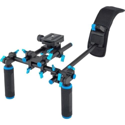 Aluminum Alloy Stablizer Video Shoulder Mount Support Rig for DSLR with Slider 15mm Rod Double-hand Handgrip Set C-shaped Holder