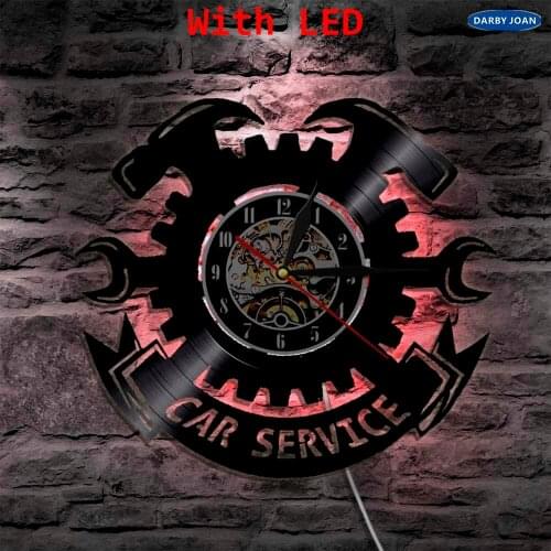 Car Service Silhouette Wall Art Vinyl Light Wall Light Pimp My Ride Mechanical Tools Design Vintage Clock