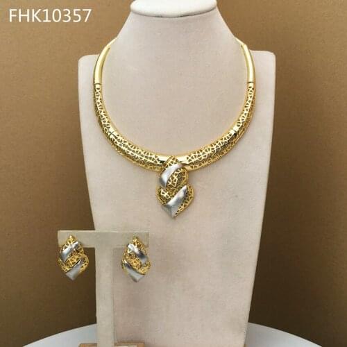 Yuminglai Fashion Design Luxury African Women Necklace and Earrings Jewelry Sets FHK10357