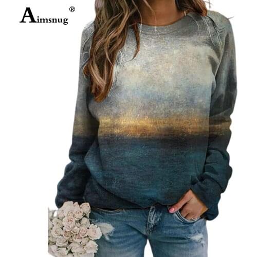 2021 Spring Autumn Women Elegant Tops Casual Loose Shirts Female Tunic Clothing Landscape Print Tees Shirt Femme Jersey Mujer