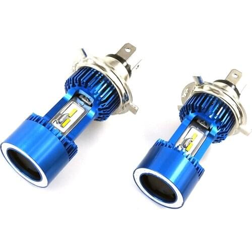1pcs Hi-Low Beam H4 Motorcycle Headlight EMC Blue/Red Angle Eye Lamp LED Motor Headlamp Super Bright Auto Scooter Light White