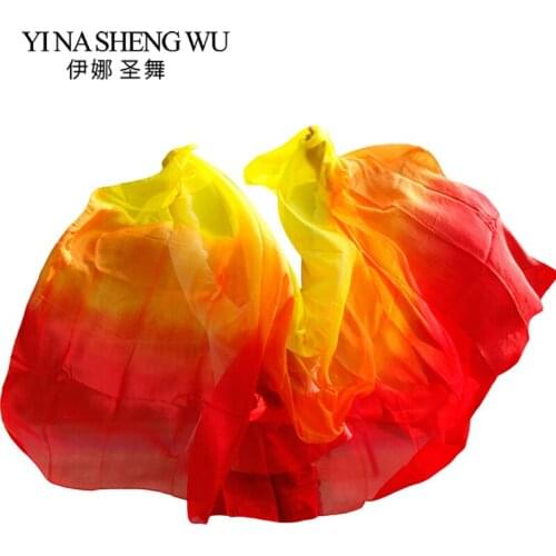 1pc Belly Dance Veils Handmade Natural Silk Belly Dance Veil Red+Orange+Yellow Color 250/270*114cm Belly Dance Performance Props