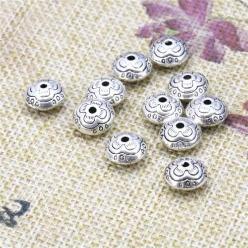 10PCS Copper Metal Carved Flower Lucky DIY Loose Beads Finding Accessories Separator DIY Jewelry Making Women Girls Gifts 6x10mm