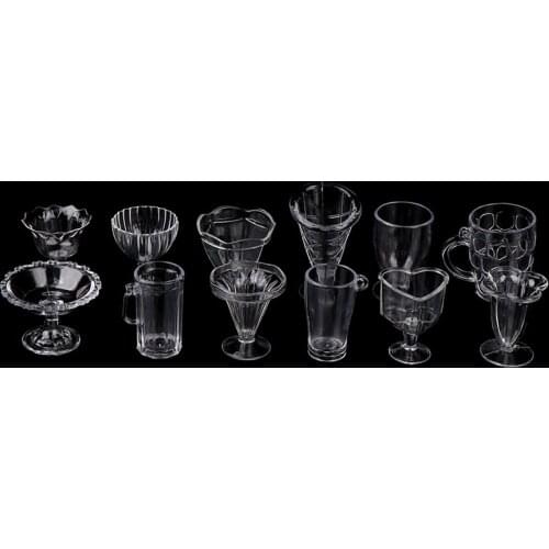 12Pcs/Set Dollhouse Miniature Kitchenware Drink Cup Ice Cream Cup Dish Tableware