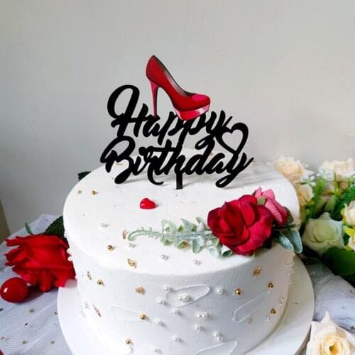 2021 Red High Heels Lady Happy Birthday Acrylic Cake Topper Wedding Girl Cake Topper for 16 18 21 Birthday Party Cake Decoration