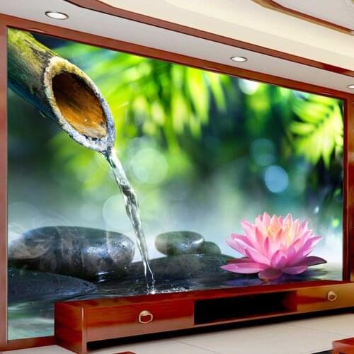 Custom Photo Painting 3D Bamboo Stone Lotus Living Room TV Background Wall Paper Home Decor Bedroom Non-woven Mural Wallpaper
