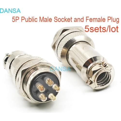 5pcs GX20 5 Pin 5P Aviation Plug M20 20mm Docking and Public Male Socket Female Plug Of Cable Metal Chassis Connector