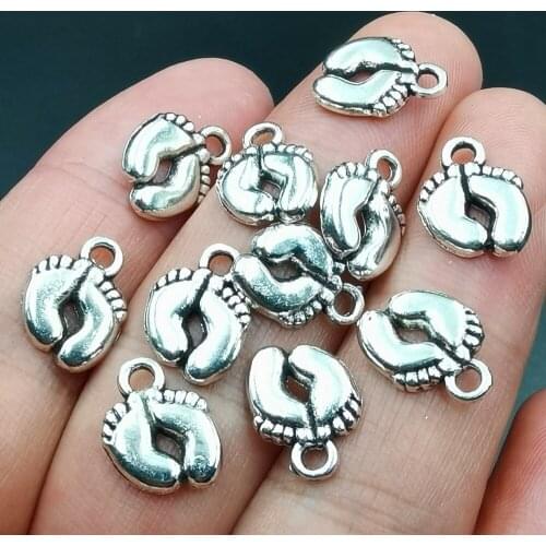 Antiquing 50PCS Little Feet Pendants Charm Feet Charms Baby Feet Bracelet Jewelry Accessories Findings10x10mm