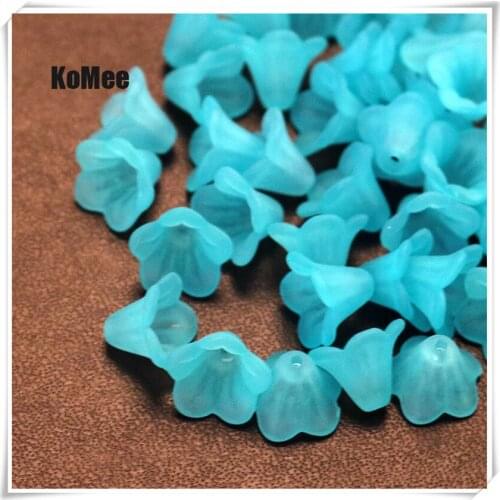 Free Shipping Wholesale 200pcs/lot Sky blue Lily Flower Frosted Acrylic Spacer Cap Charm Beads 14mmx10mm