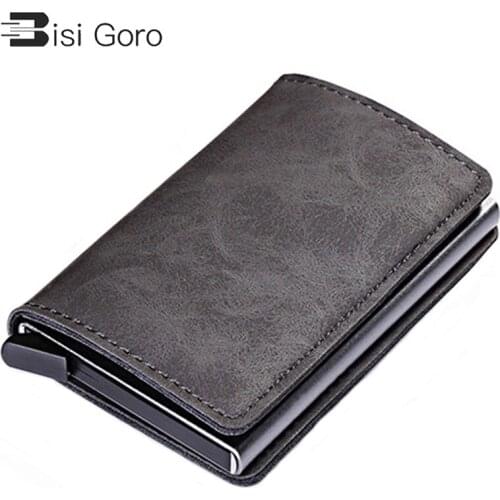 BISIGORO 2021 New PU Leather Metal Single Box Credit Card Holder Card Case Women and Men RFID Wallets Vintage Business ID Holder