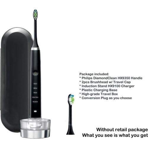 Philips Sonicare DiamondClean Electric Toothbrush HX9350 Black 2 brush heads HX939B HX939W HX9340 HX9352 HX6063 w/o Retail Box