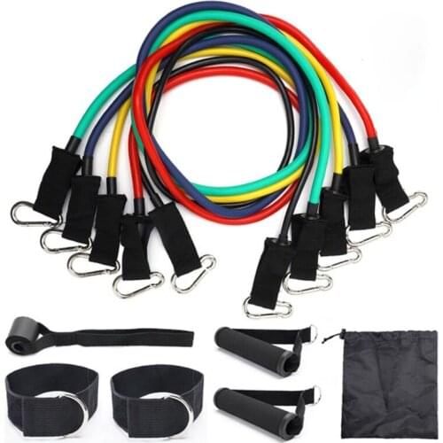 11Pcs/Set Latex Tube Resistance Bands Yoga Fitness Gym Equipment Exercise Pull Rope Home Elastic Back Muscle Strength Training
