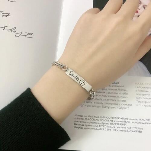 Glossy Rectangular Smile Face Vintage Thai Silver Color Bracelet For Women Men Trendy Cute Jewelry Gifts SL2236