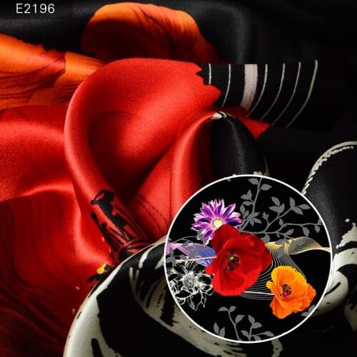 HYSK 100pure silk crepe satin fabric natural duchess flower digital printed material textile manufacturing online clothing E2191