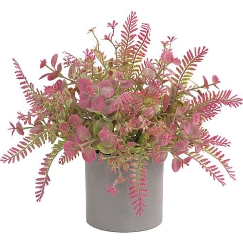 Artificial Plants Fake Flower Small Potted Shrubs Home Office Farmhouse Wedding Decor Bathroom Desktop Pretend Plastic Floral