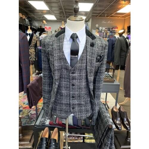 2020 Classic Business Plaid Men Suits New Design Custom Made Slim Fit 3 Pieces Wedding Suits For Men Dinner Party Groom Tuxedo