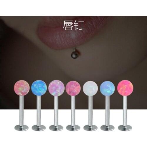 Opal Lip Stud Labret Ring Nails Small Earrings Titanium Steel Threaded Opal Earrings Lip Rings Human Body Puncture