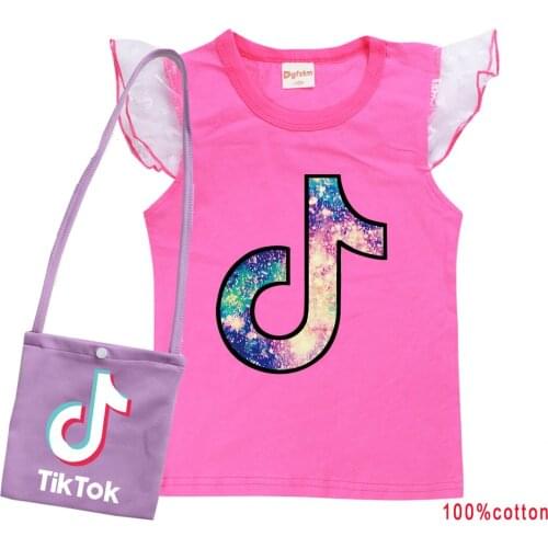 TIK TOK New Boys Girls Summer Cartoon T Shirt + Bag Clothes 2pcs Sets Children Kids Clothing