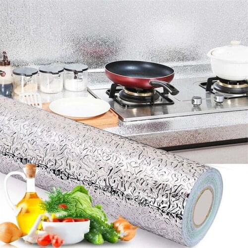 Kitchen Stickers Nanofilm Aluminum Foil Flowers Oilproof Waterproof Stove Cabinet Self Adhesive Wall Sticker DIY Wallpaper